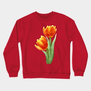 Painterly Watercolour Flowers Tulips Yellow Orange Red Crewneck Sweatshirt